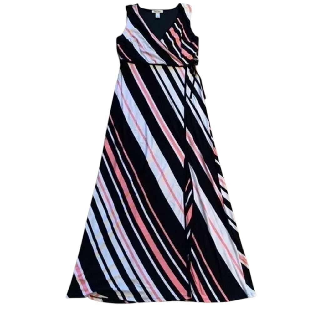 White House Black Market Black and Pink Striped Midi Dress